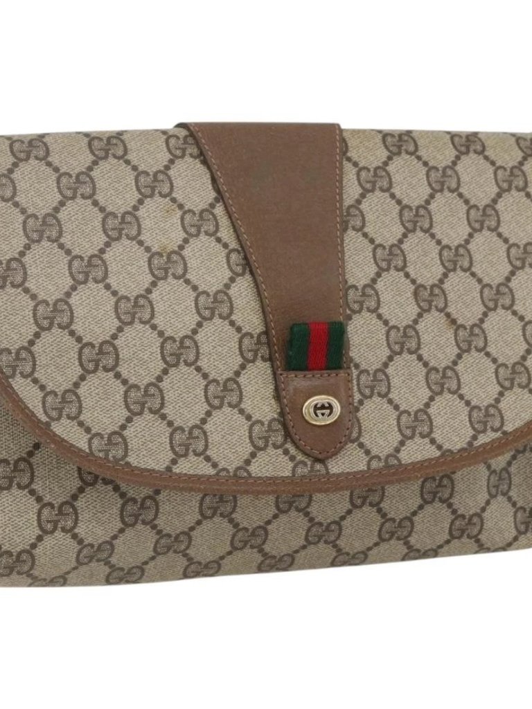 Gucci Gg Supreme Web Sherry Line Clutch Bag Pvc Beige Gold 89 01 030 Auth Ti3683